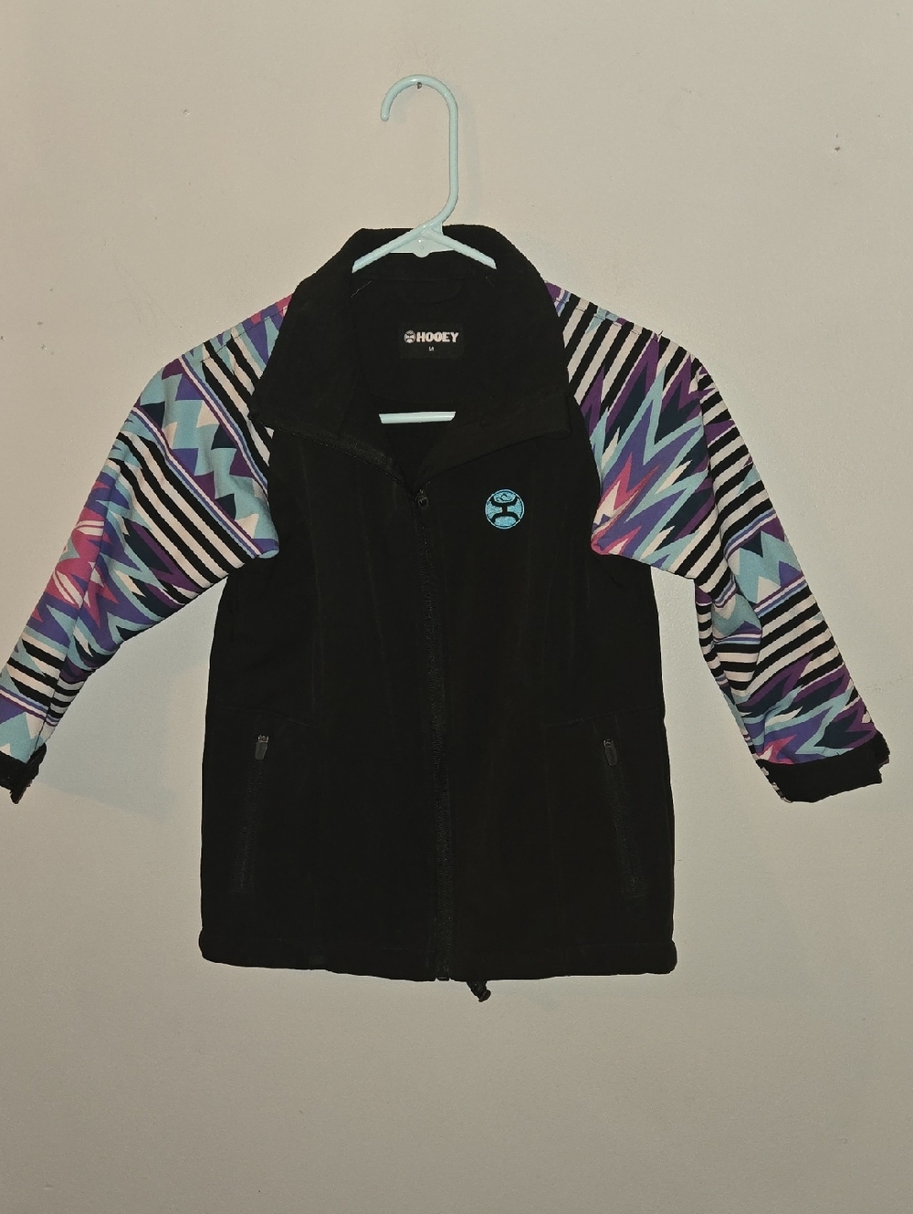 Hooey Black Fleece Jacket with Purple and Teal Aztec Sleeves